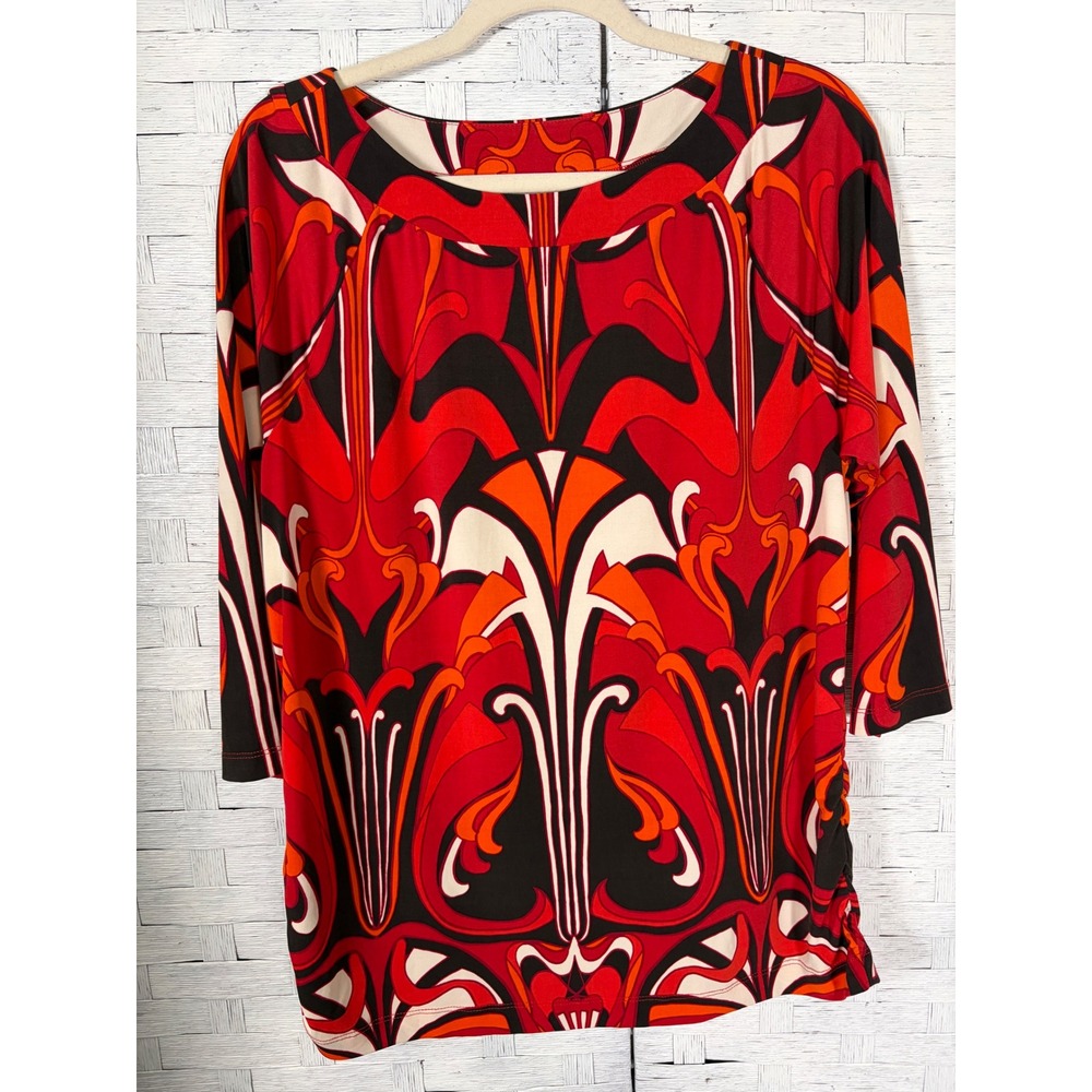 Chico"s Womens Blouse Abstract Psychedelic 3/4 Sleeve Scoop Neck Bohemian